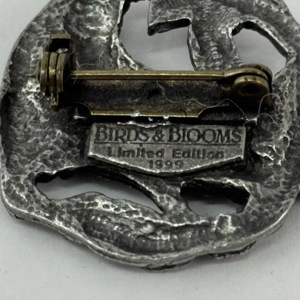 Birds & Blooms 1999 Limited Edition Cardinal Bird Pewter Tone Brooch Pin Vintage